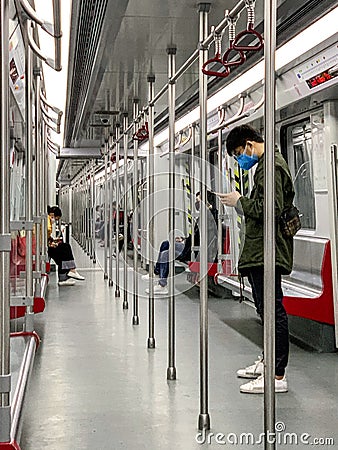 Guangzhou city under the 2019-nCoV of public transport subway Editorial Stock Photo